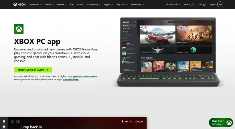 Xbox app for PC's own site