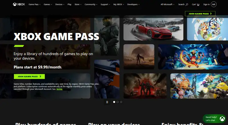 Xbox Game Pass's own site