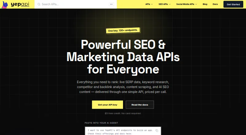 YepAPI Screenshot API's own site