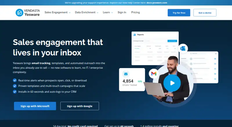 The Yesware homepage