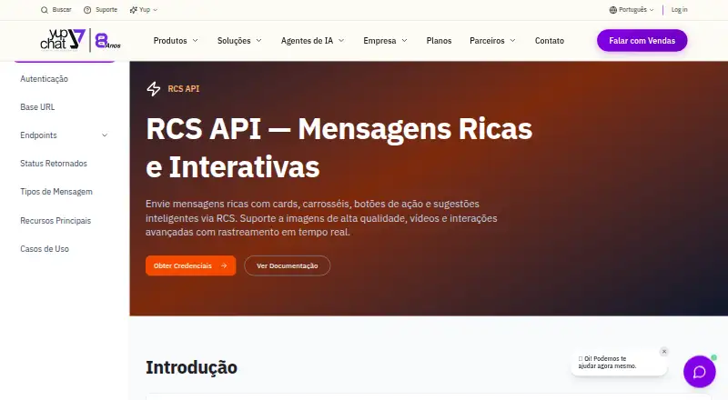 Yup Chat RCS API's own site