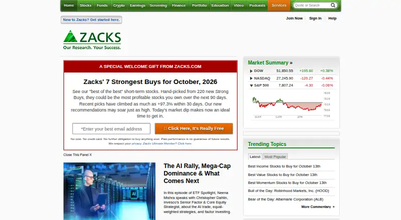 Zacks Premium's own site