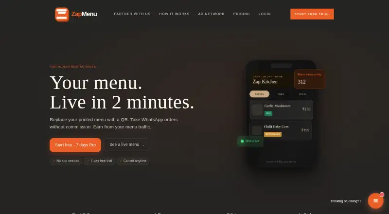 ZapMenu's own site