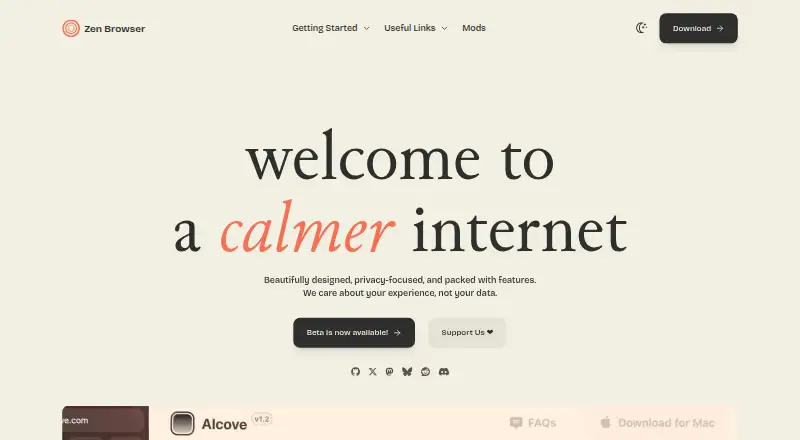 Zen Browser's own site