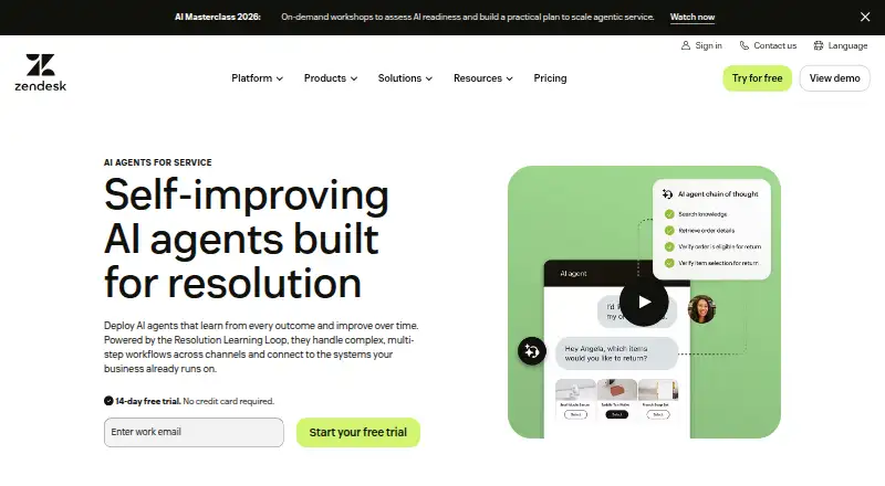 Zendesk AI Agents's own site