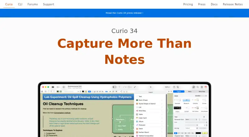 Curio's own site