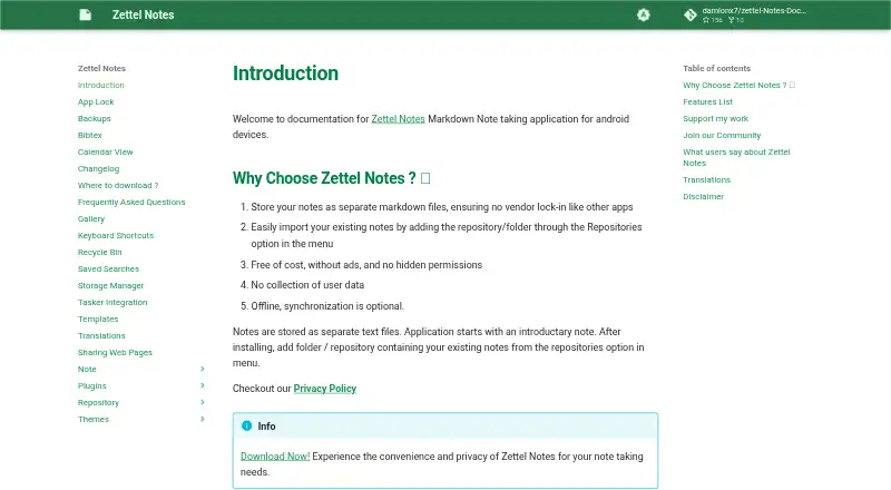 Zettel Notes's own site