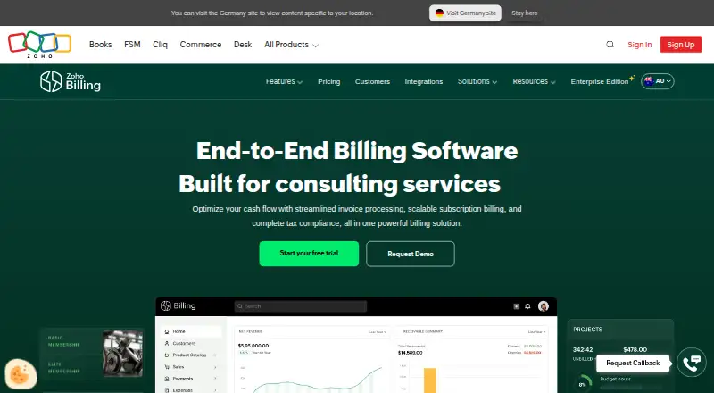 Zoho Billing (formerly Zoho Subscriptions)'s own site