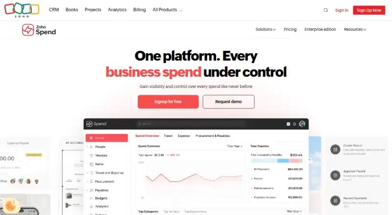 Zoho Spend's own site