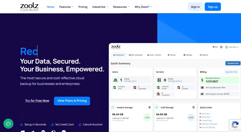 Zoolz Cloud Backup's own site